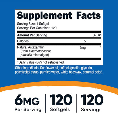 Nutricost Astaxanthin 6mg – 120 Softgels, 4-Month Supply, GMO-Free & Gluten-Free