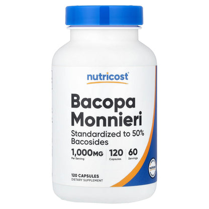 Nutricost Bacopa Monnieri 1000mg – 120 Vegetarian Capsules, 60 Servings, Gluten-Free & GMO-Free