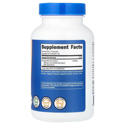 Nutricost Bacopa Monnieri 1000mg – 120 Vegetarian Capsules, 60 Servings, Gluten-Free & GMO-Free