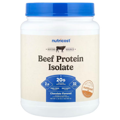 Nutricost Beef Protein Isolate Powder 2 lbs (907g) – Chocolate Flavor, Gluten-Free Protein Supplement