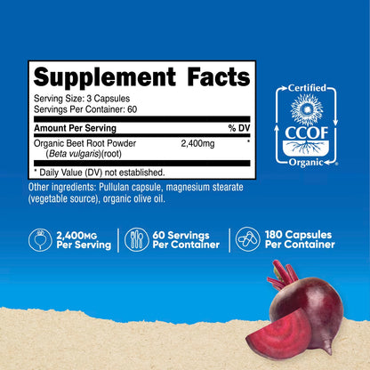 Nutricost Organic Beet Root 2400mg – 180 Capsules, 60 Servings, CCOF Certified Superfood