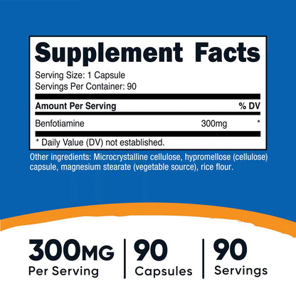 Nutricost Benfotiamine 300mg – 90 Vegetarian Capsules, Fat-Soluble Vitamin B1, GMO-Free & Gluten-Free