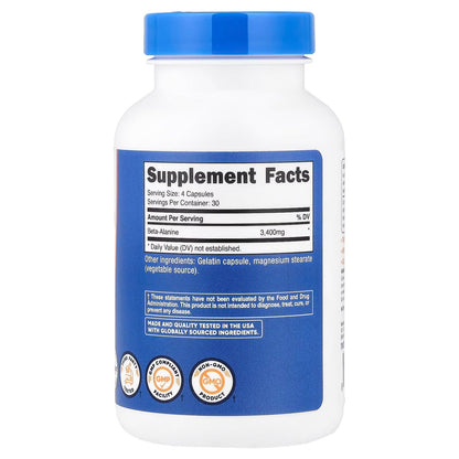 Nutricost Beta-Alanine 3400mg – 120 Capsules, 30 Servings, Gluten-Free Sports Supplement