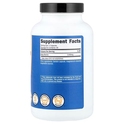 Nutricost Beta-Alanine 3400mg – 240 Capsules, 60 Servings, 850mg Per Capsule, Gluten-Free & GMO-Free