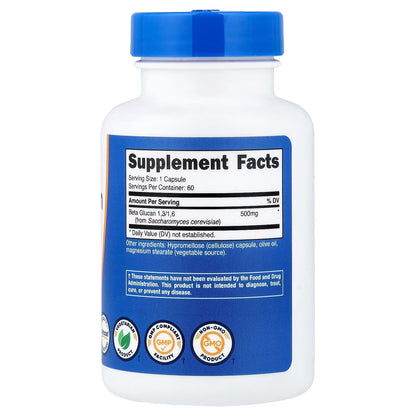 Nutricost Beta Glucan 500mg – 60 Vegetarian Capsules, 1,3/1,6 D-Glucan, Gluten-Free & GMO-Free
