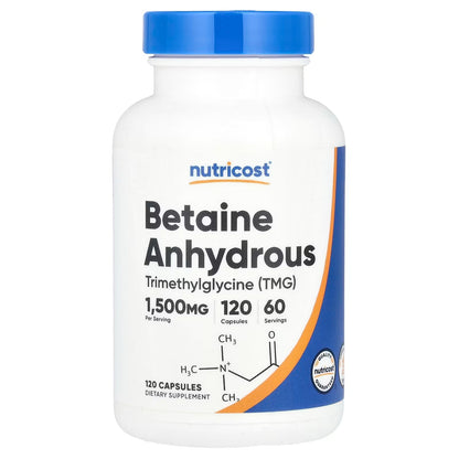 Nutricost Betaine Anhydrous 1500mg – 120 Capsules, 60 Servings, 750mg Per Capsule, Gluten-Free & Non-GMO