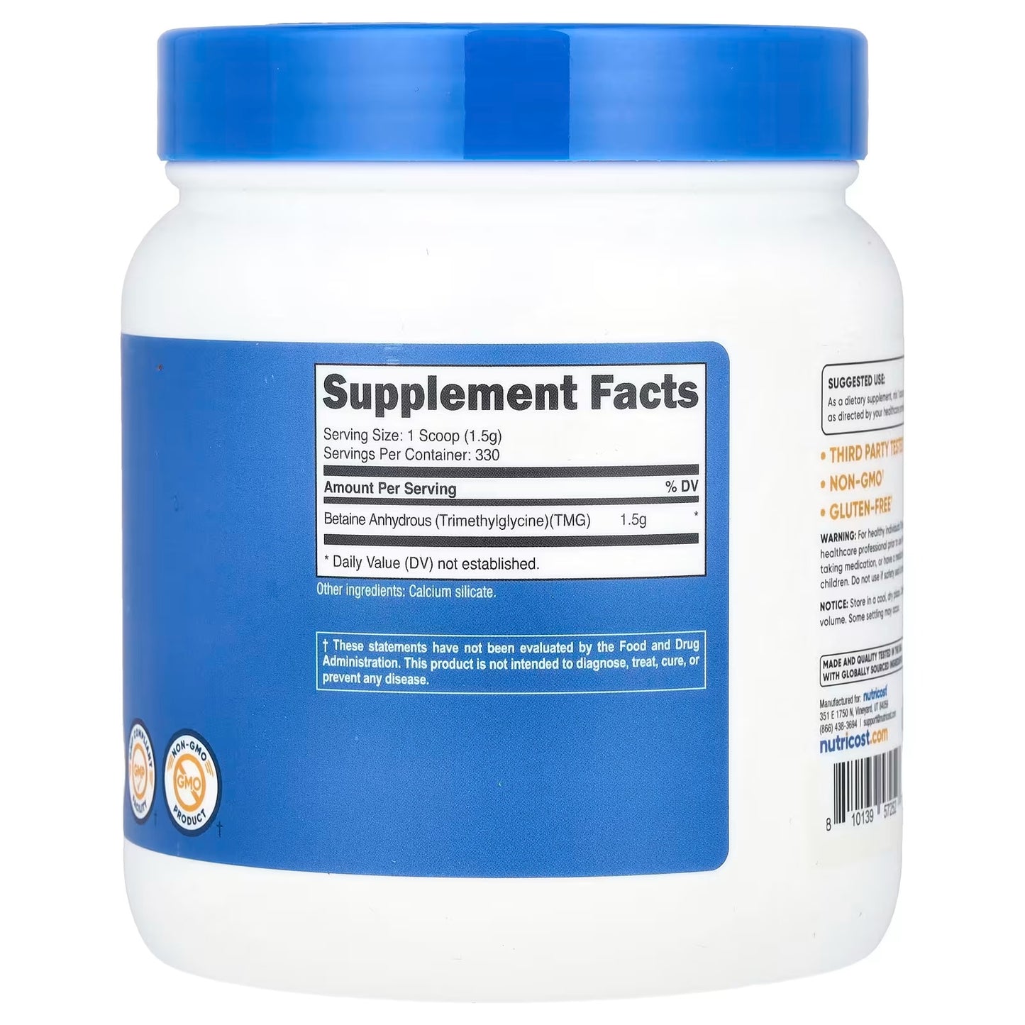 Nutricost Betaine Anhydrous (TMG) Powder 500g – Trimethylglycine Supplement, Pure Powder