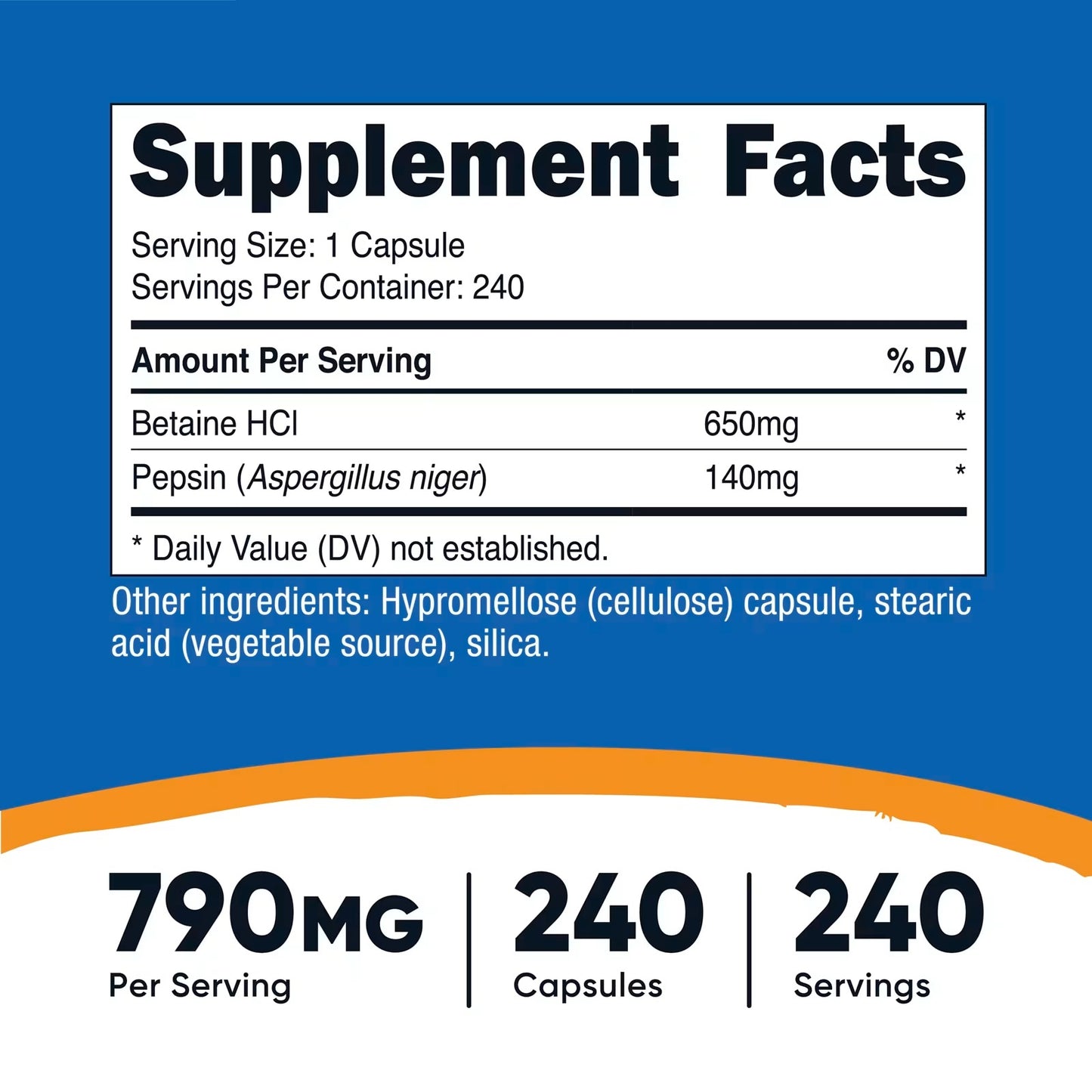 Nutricost Betaine HCl + Pepsin 790mg – 240 Vegetarian Capsules | GMO-Free Supplement