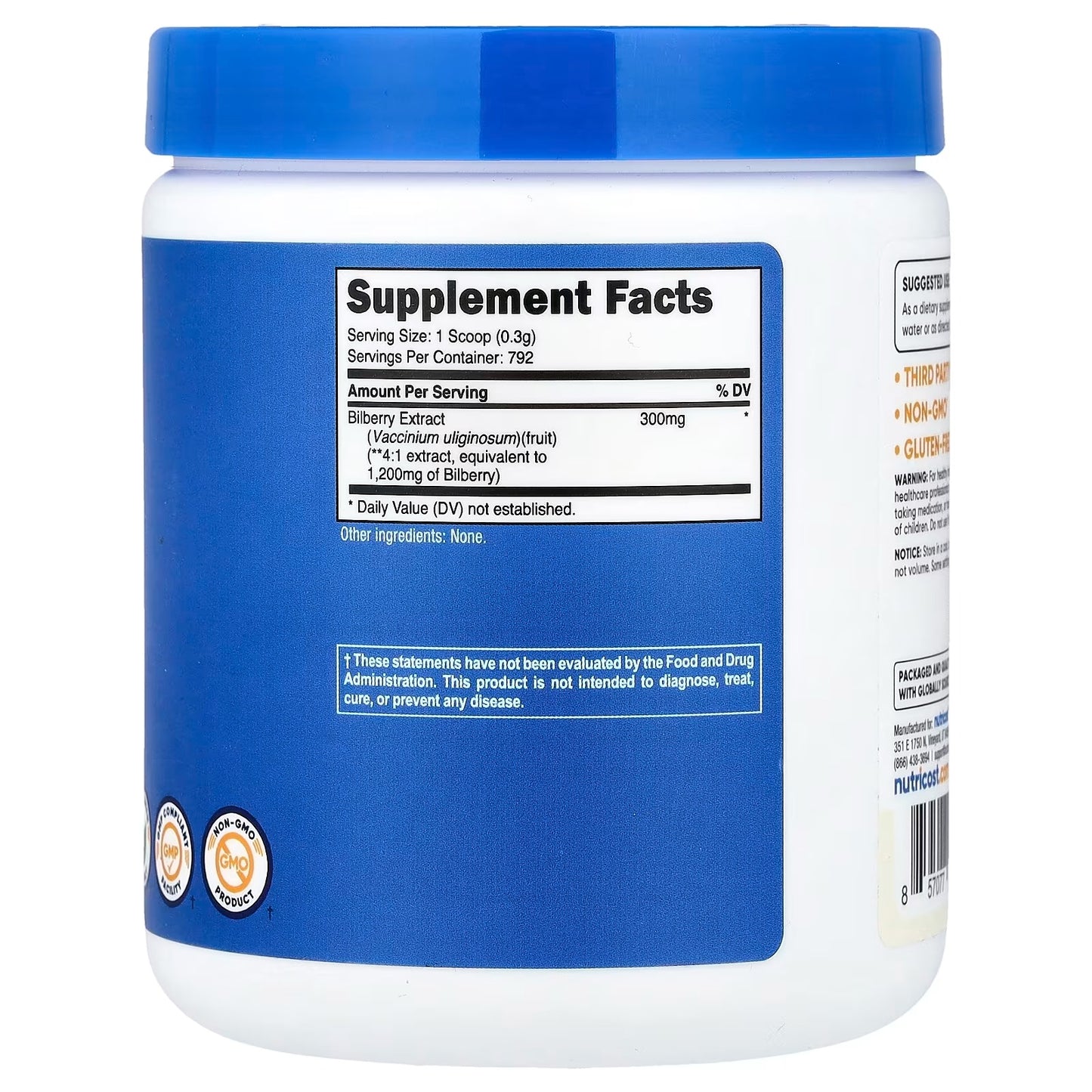 Nutricost Bilberry Powder 250g – Pure Bilberry Superfood, Gluten-Free & Non-GMO