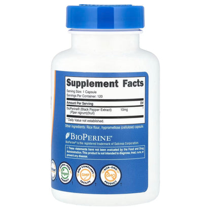 Nutricost BioPerine Black Pepper Extract 10mg – 120 Capsules, Black Pepper Supplement