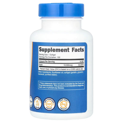 Nutricost Biotin 10,000mcg – 150 Softgels, Gluten-Free & GMO-Free High-Potency Biotin Supplement