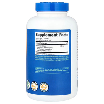Nutricost Bitter Melon Extract – 180 Vegan Capsules, 180 Servings, Momordica Charantia, Gluten-Free & GMO-Free