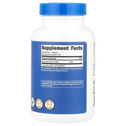 Nutricost Boron 5mg – 240 Vegetarian Capsules, Gluten-Free Mineral Supplement