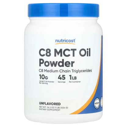 Nutricost C8 MCT Oil Powder 1 lb (16.2oz) – 95% C8 MCT, Premium Keto & Energy Supplement