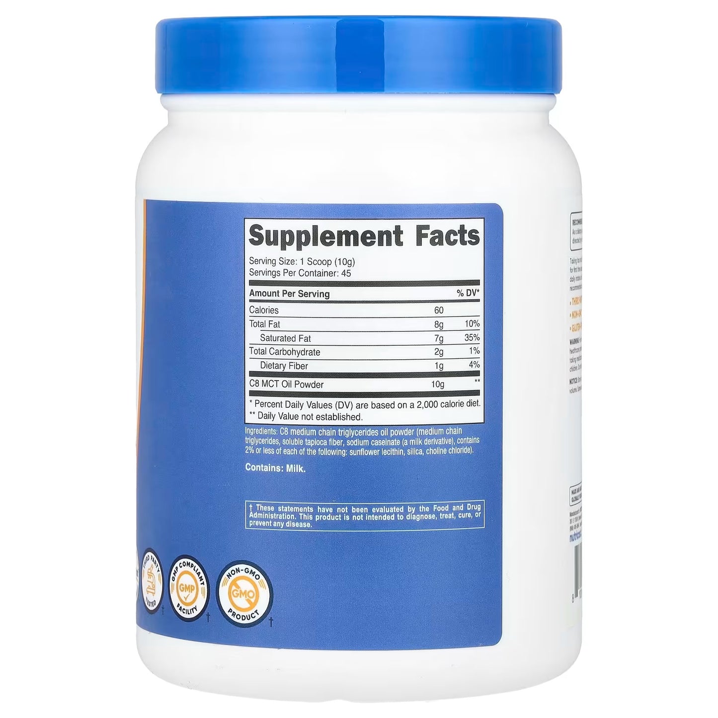 Nutricost C8 MCT Oil Powder 1 lb (16.2oz) – 95% C8 MCT, Premium Keto & Energy Supplement