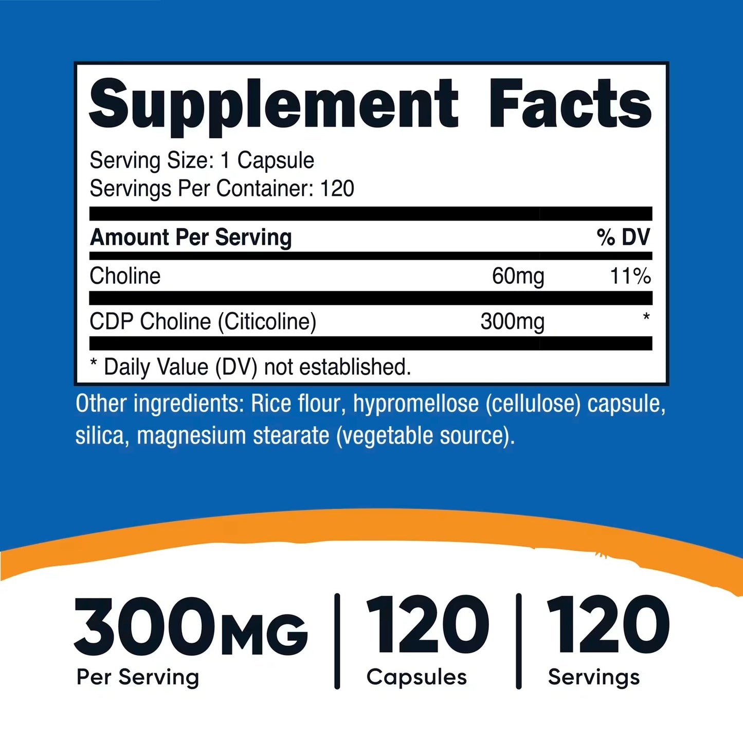 Nutricost CDP Choline (Citicoline) 300mg – 120 Vegetarian Capsules, GMO-Free & Gluten-Free