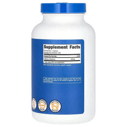 Nutricost Caffeine Pills 200mg – 500 Tablets, High-Potency Caffeine Supplement