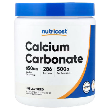 Nutricost Calcium Citrate Powder 500g – Unflavored, Gluten-Free Calcium Supplement