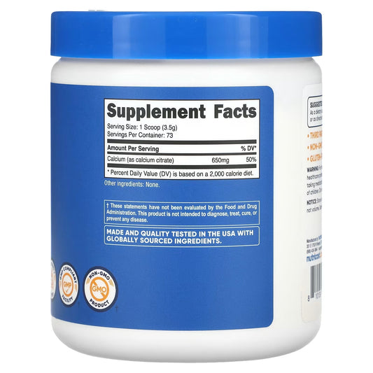 Nutricost Calcium Citrate Powder 250g – Unflavored Calcium Supplement, Easy-Mix Mineral Powder