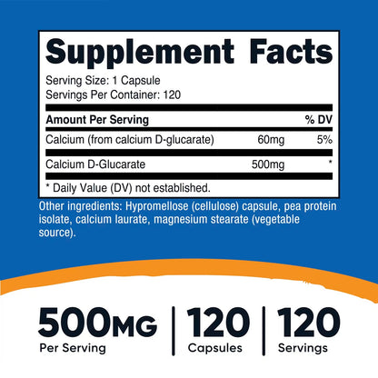 Nutricost Calcium D-Glucarate 500mg – 120 Capsules, Gluten-Free, GMO-Free & Vegetarian-Friendly
