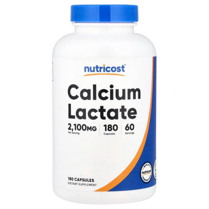 Nutricost Calcium Lactate 2,100mg – 180 Vegan Capsules, 60 Servings, Non-GMO & Gluten-Free