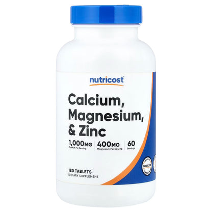 Nutricost Calcium Magnesium Zinc 1,415mg – 180 Tablets, 60 Servings, Gluten-Free & Non-GMO
