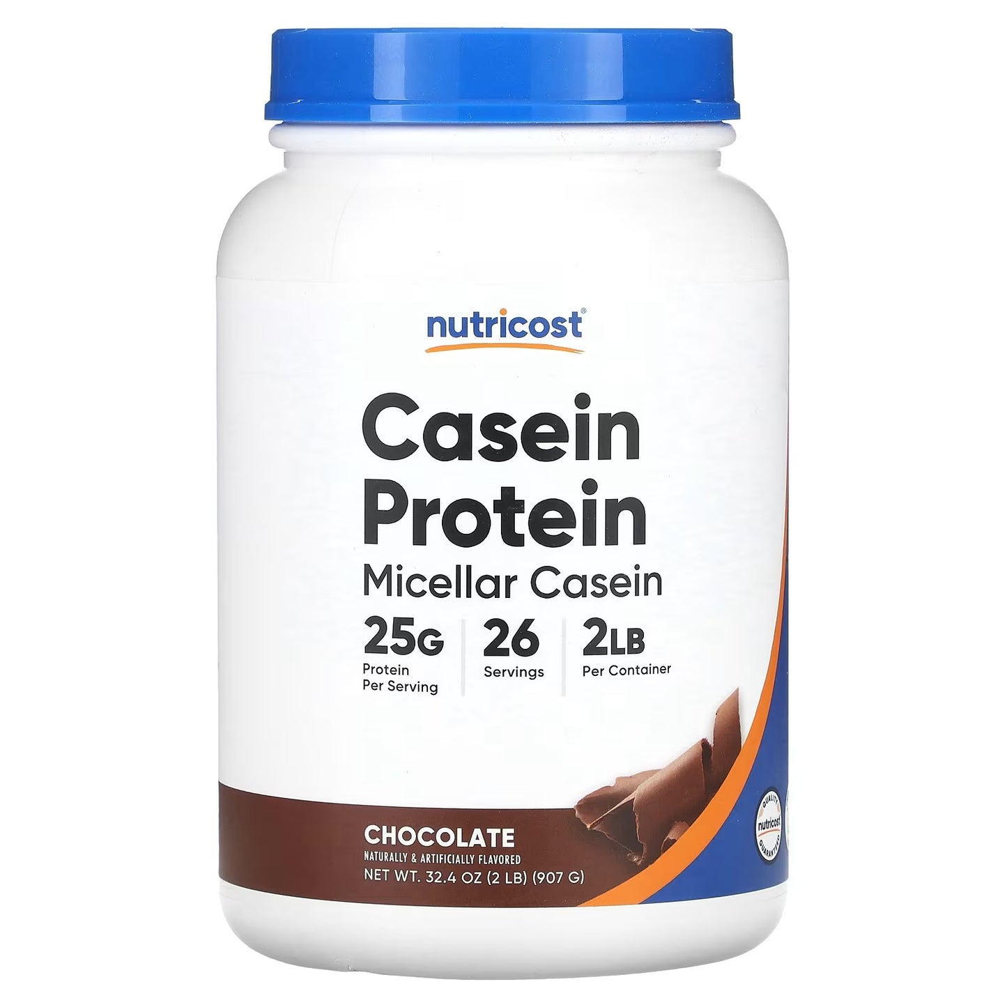 Nutricost Casein Protein Powder 2 lbs (907g) – Chocolate Flavor, Slow-Digesting Protein Supplement