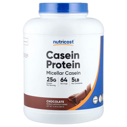 Nutricost Casein Protein Powder 5 lbs (2.27kg) – Chocolate Flavor, Slow-Digesting Protein Supplement