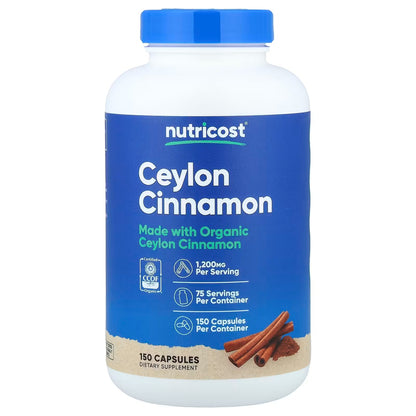 Nutricost Ceylon Cinnamon 1200mg – 150 Capsules, Premium Cinnamon Herbal Supplement