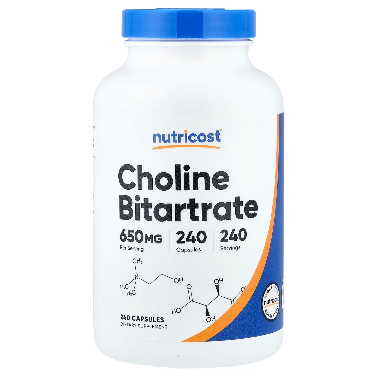 Nutricost Choline Bitartrate 650mg – 240 Vegetarian Capsules, Gluten-Free & GMO-Free