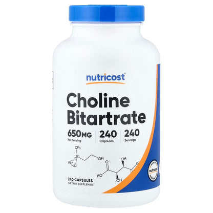 Nutricost Choline Bitartrate 650mg – 240 Vegetarian Capsules, Gluten-Free & GMO-Free