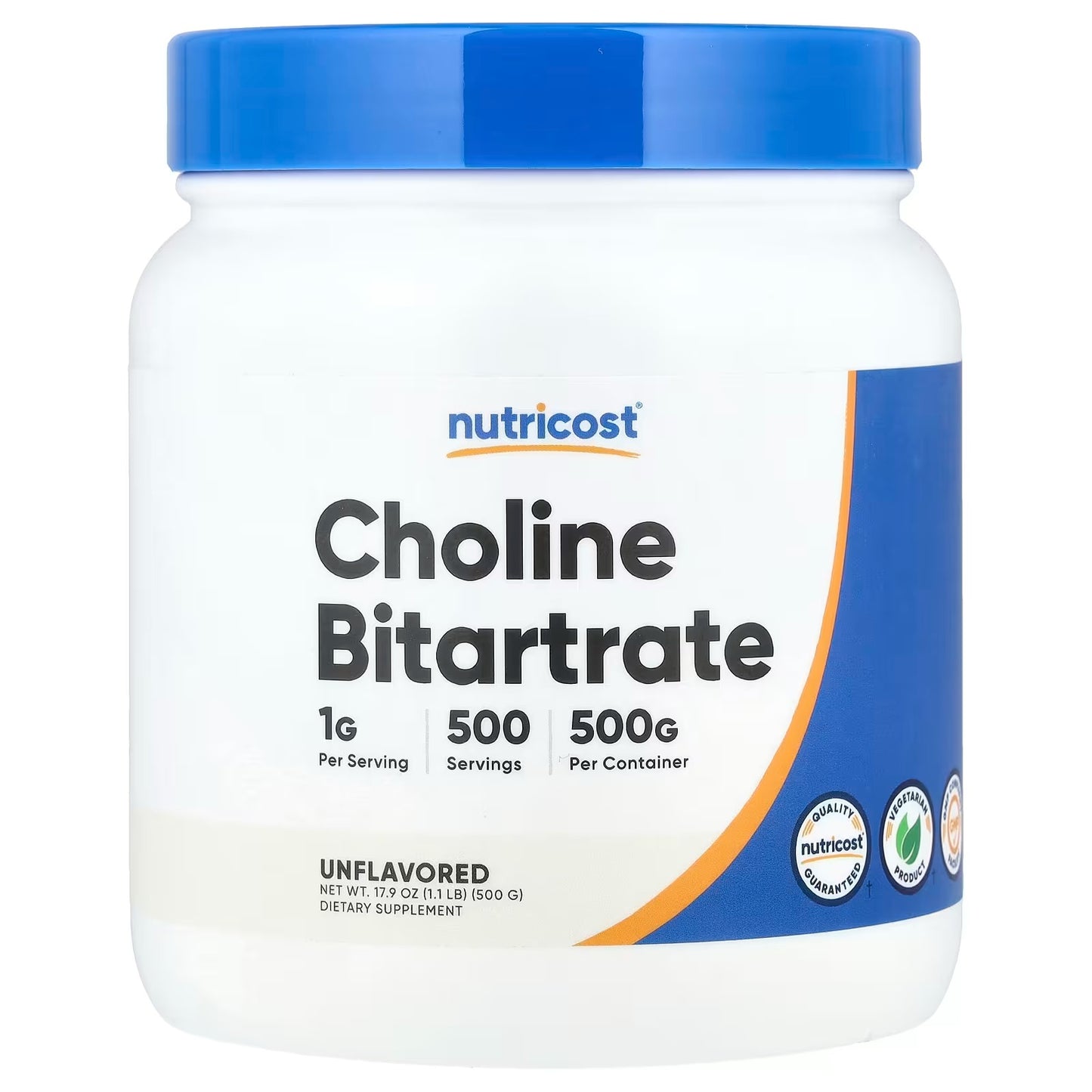 Nutricost Pure Choline Bitartrate Powder 500g – Unflavored Choline Supplement