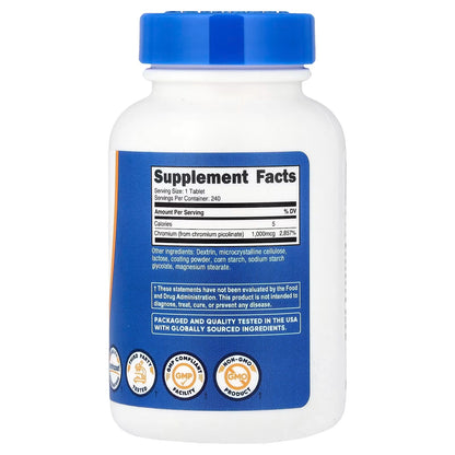 Nutricost Chromium 1000mcg – 240 Tablets, Gluten-Free & GMO-Free