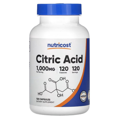 Nutricost Citric Acid 1000mg (1g) – 120 Capsules, Gluten-Free & Non-GMO Supplement