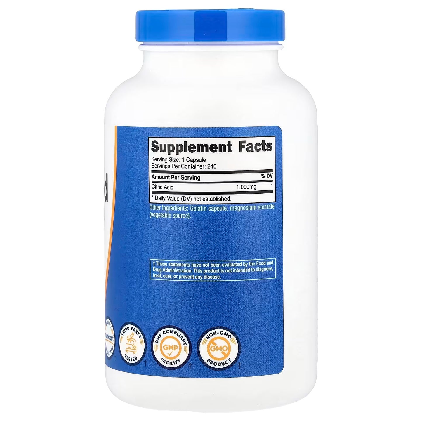Nutricost Citric Acid 1000mg (1g) – 240 Capsules, Gluten-Free & Non-GMO Supplement