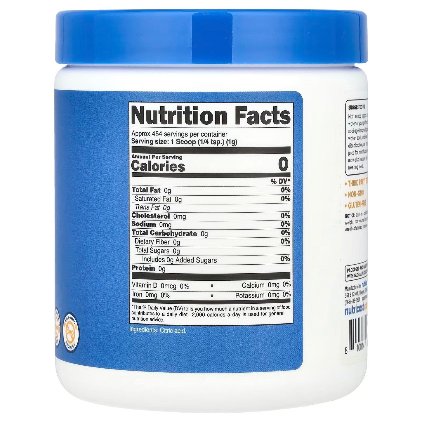 Nutricost Citric Acid Powder 1 lb (454g) – 1g Per Serving, Pure Citric Acid Powder