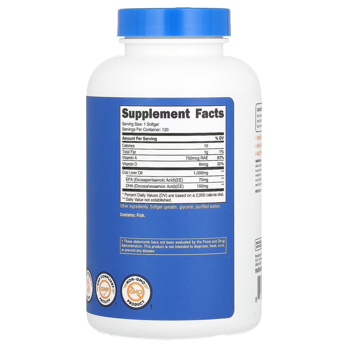 Nutricost Cod Liver Oil 1000mg – 120 Softgels, Non-GMO & Gluten-Free Omega Oil Supplement