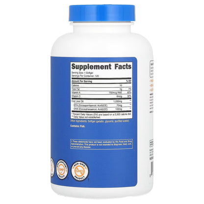 Nutricost Cod Liver Oil 1000mg – 120 Softgels, Non-GMO & Gluten-Free Omega Oil Supplement