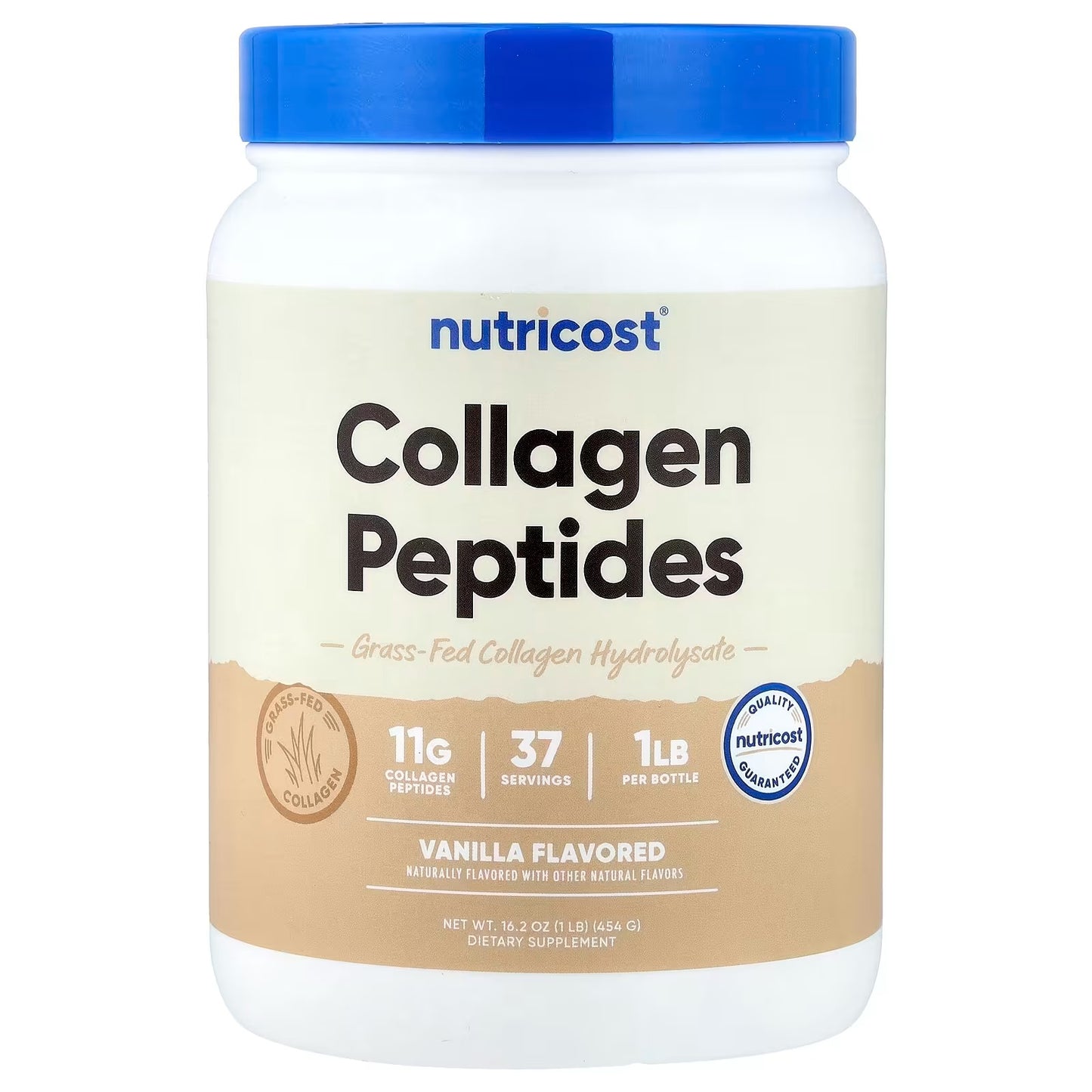 Nutricost Collagen Peptides Powder 1 lb (454g) – Vanilla Flavor, Grass-Fed Collagen Protein Supplemen