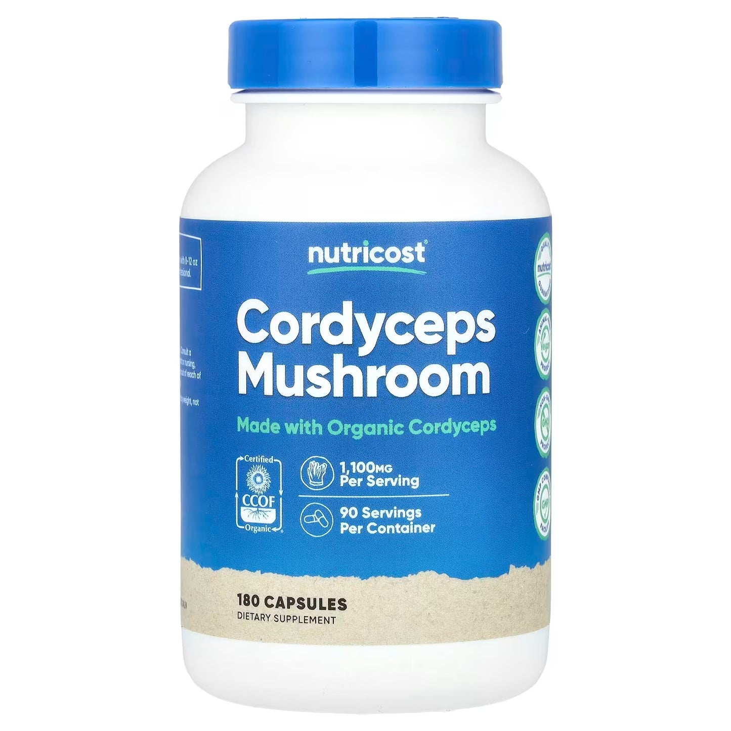 Nutricost Organic Cordyceps Mushroom 1100mg – 180 Capsules, CCOF Certified Organic Supplement