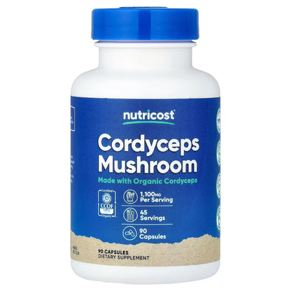 Nutricost Cordyceps Mushroom 1100mg – 90 Capsules, 45 Servings, Gluten-Free Mushroom Supplement