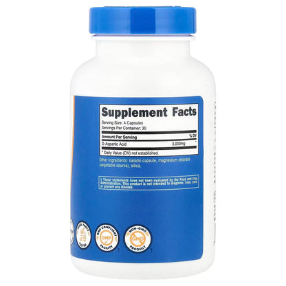 Nutricost D-Aspartic Acid – 180 Capsules, 2 Bottles, Amino Acid Dietary Supplement