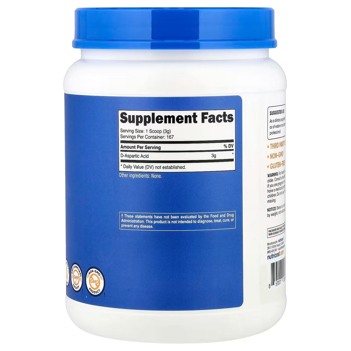 Nutricost D-Aspartic Acid (DAA) 2000mg – 180 Capsules, Amino Acid Dietary Supplement