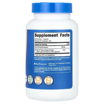 Nutricost DIM Plus BioPerine 300mg – 120 Vegetarian Capsules, 4-Month Supply, Max Strength Diindolylmethane