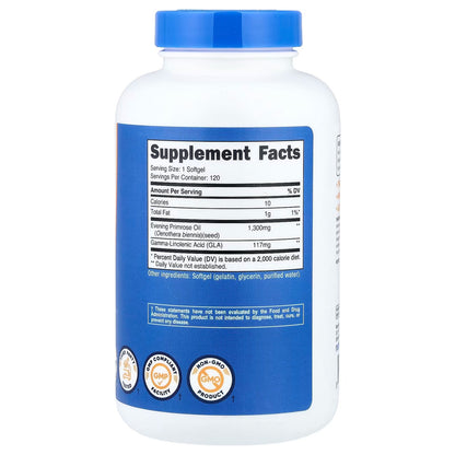 Nutricost Evening Primrose Oil 1300mg – 120 Softgels, Cold-Pressed, GMO-Free & Gluten-Free