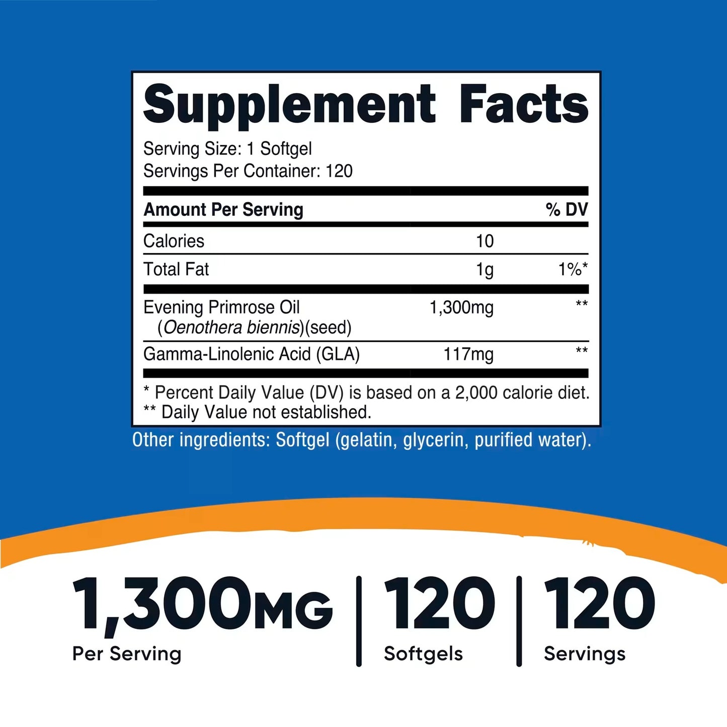 Nutricost Evening Primrose Oil 1300mg – 120 Softgels, Cold-Pressed, GMO-Free & Gluten-Free