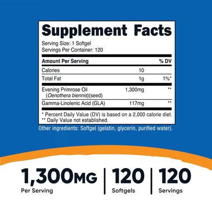 Nutricost Evening Primrose Oil 1300mg – 120 Softgels, Cold-Pressed, GMO-Free & Gluten-Free