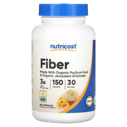 Nutricost Fiber Capsules with Prebiotic Fiber – 150 Capsules, Dietary Fiber & Digestive Health Supplement