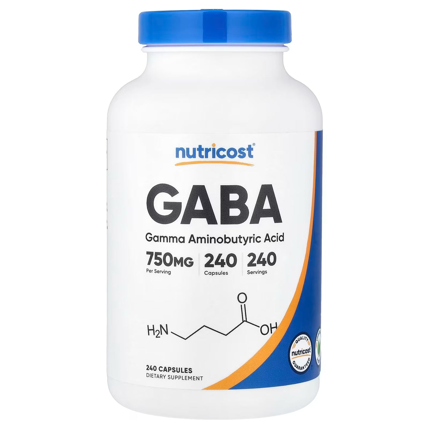 Nutricost GABA 750mg (Gamma-Aminobutyric Acid) – 240 Capsules, Gluten-Free & GMO-Free