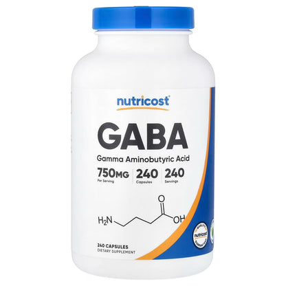 Nutricost GABA 750mg (Gamma-Aminobutyric Acid) – 240 Capsules, Gluten-Free & GMO-Free